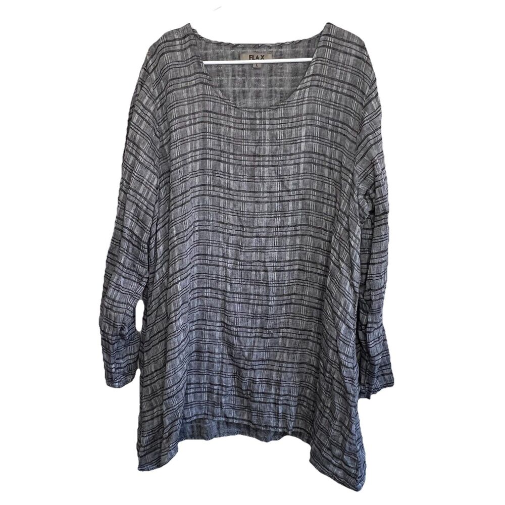 Flax Gray Plaid Linen Tunic Top